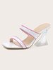 Mules à talons pour femmes talon chaton bout carré en cuir PU sans lacet Mules blanches
