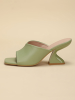 Mules à talons pour femmes talon en forme spéciale bout carré sans lacet Mules en cuir PU vert