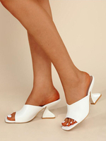 Mules à talons pour femmes; talon gobelet; bout ouvert; cuir PU; sans lacet; mules blanches