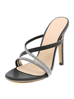 Mules à talons pour femmes; talons aiguilles; sans lacets en cuir PU; sandales à talons noires