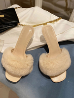 Mules à talons pour femmes; talons épais; bout carré; bout carré; mules en cuir PU