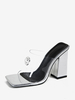 Mules à talons pour femmes tongs supérieures en PVC bout carré Mules à talons épais