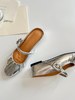 Mules argentées femmes chaussures plates froncées avec boucle et dos nu