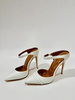 Mules blanches à talons hauts pour femmes mules à bout pointu et à enfiler sans dossier