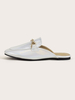 Mules blanches en PU verni bout rond chaussures plates décontractées"idiennes pour femmes