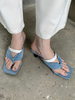 Mules bleues en toile à talon aiguille pour femmes