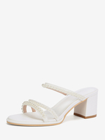 Mules de mariage blanches à bout ouvert et talons épais pour demoiselle dhonneur