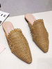 Mules des femmes tissées en cuir Synthétique kaki chaussures de plage à bout pointu pour lété