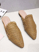 Mules des femmes tissées en cuir Synthétique kaki chaussures de plage à bout pointu pour lété