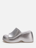Mules En Cuir PU À Talon Chunky Pour Femmes Argenté