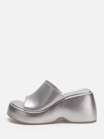 Mules En Cuir PU À Talon Chunky Pour Femmes Argenté