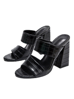 Mules en cuir PU à talons épais pour femmes Noir