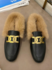Mules Femme à Fausse Fourrure avec Cuir Synthétique avec Boucles Métals Bimatières Bicolores Mules Femme Chaud Hiver