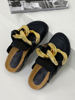 Mules Femme avec Cuir Synthétique avec Boucles Métals Bimatières Bicolores Mules Femme Chaud Hiver