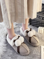 Mules Femme en Fausse Fourrures Synthétique à Bout Rond Bicolores Mules Femme Chaud Hiver
