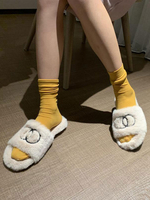 Mules Femme Pantoufles en Fausse Fourrures Synthétique Unicolore à Bout Ouvert Mules Femme Chaud Hiver
