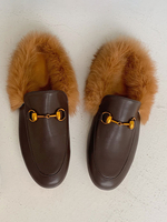 Mules Femme Pantoufles en Fausse Fourrures Synthétique Unicolore à Bout Rond avec Boucles Cousu Cuir Synthétique Mules Femme Chaud Hiver
