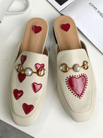 Mules femme plate à cuir synthétique avec bout rond décoré de boucle perle chaussures femme