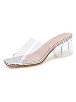 Mules femme talon carré en PU transparent