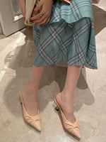 Mules Femmes à Talons Mi-Hautes Fins à Cuir Synthétique avec Bout Pointu Unicolore