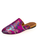 Mules Femmes Mocassins Satin Ethniques Bout Rond Mules Florales Brodées Floral
