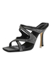 Mules Heeled Noir Strass Slip sur Stiletto Heel Square Toe Micro Micro Suede Mules supérieures