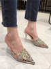Mules Mesh Blond Strass Chic Moderne Bout Pointu