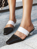 Mules Mocassins Femme Noir Carré Bout Nu Slip On Slippers