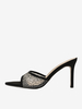 Mules noires à talons hauts en maille à bout ouvert et strass Sandales à talons hauts dos nu