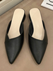 Mules noires pour femmes en cuir PU bout pointu talon épais chaussures à enfiler