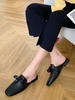 Mules noires pour femmes en cuir Synthétique bout carré arcs mocassins mocassins