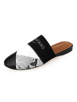 Mules Pantoufles Femmes à Cuir Synthétique Paillettes Imprimé Animal avec Mots Bicolores à Bout Rond