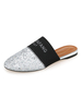 Mules Pantoufles Femmes à Cuir Synthétique Paillettes Imprimé avec Mots Bicolores à Bout Rond