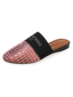 Mules Plate Femmes Pantoufles à Cuir Synthétique à Bout Rond Imprimé Les Mots Décors avec Paillettes Bicolores