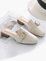 Mules Plates avec Bout Carré Femmes à Cuir Synthétique Décors avec Boucles Métales Unicolore Pantoufles Plates Mules Plates