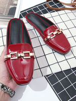 Mules Plates avec Bout Carré Femmes à Cuir Synthétique Vernis Décors avec Boucles Métales Unicolore Pantoufles Plates Mules Plates