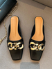 Mules Plates Femmes à Cuir Synthétique avec Bout Carré Décors avec Boucles Métals Bicolore Sexy