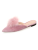 Mules plates Femmes en Velour Décors avec Pompons en Fausse Fourrure à Bout Pointu Unicolore