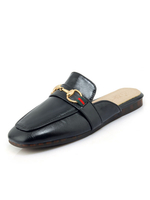 Mules Plates Femmes Pantoufles à Cuir Synthétique avec Bout Carré Décors avec Boucles Unicolore