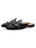 Mules Plates Hommes à Cuir Synthétique Vernis avec Bout Rond Décors avec Boucles Unicolore