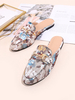 Mules Plates Imprimés avec Bout Rond à Cuir Synthétique Femmes avec Boucles Multicolores Pantoufles Plates