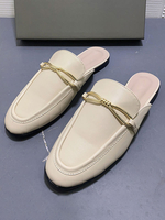 Mules Plates Pantoufles Femmes à Cuir Synthétique avec Bout Rond avec Boucles Métales Bicolores