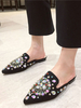 Mules plates pour femmes à bout pointu et chaussons ornés de chaussures