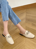 Mules plates pour femmes en cuir Synthétique abricot bout carré détail chaîne mocassins dos nu mocassins