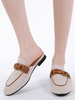 Mules plates pour femmes; maille abricot; bout rond; détail en métal; chaussures à enfiler