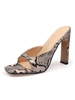 Mules pour femmes bout carré talon épais imprimé serpent pantoufle en cuir PU talon dété