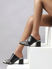 Mules pour femmes bout pointu imprimé serpent; talon évasé; chaussures grande taille