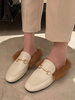 Mules pour femmes Détails en métal Sandales à glissière en cuir PU à bout rond Mules abricot