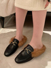 Mules pour femmes Détails en métal Sandales à glissière en cuir PU à bout rond Mules noires