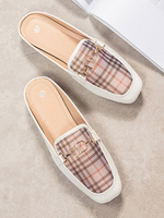 Mules pour femmes en toile blanche bout carré talon chiot talon sans lacet chaussures plates décontractées"idiennes